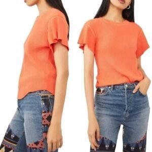 Free People We the Free What's Up Baby Waffle Tee T-Shirt XS Orange